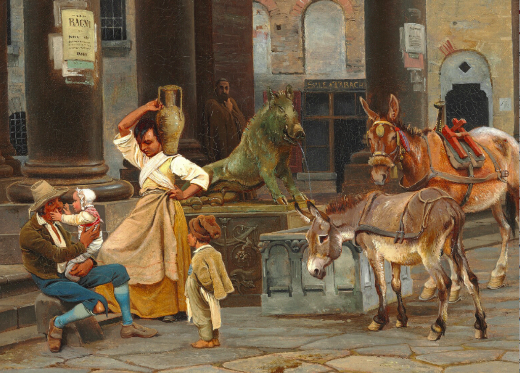 Johan Thomas Lundbye. "Fontænen ved Loggia dei Mercanti i Florens". 1846. Olie på lærred