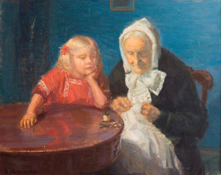 Anna Ancher: Bedstemor underholdes, 1912