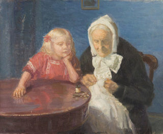 Stor plakat: Anna Ancher. "Bedstemor underholdes" 