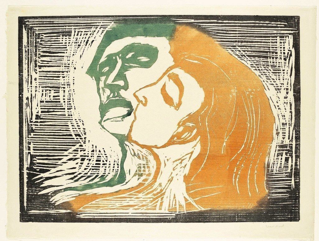Edvard Munch. "Hoved ved hoved", 1905, træsnit, foto: Sidsel de Jong