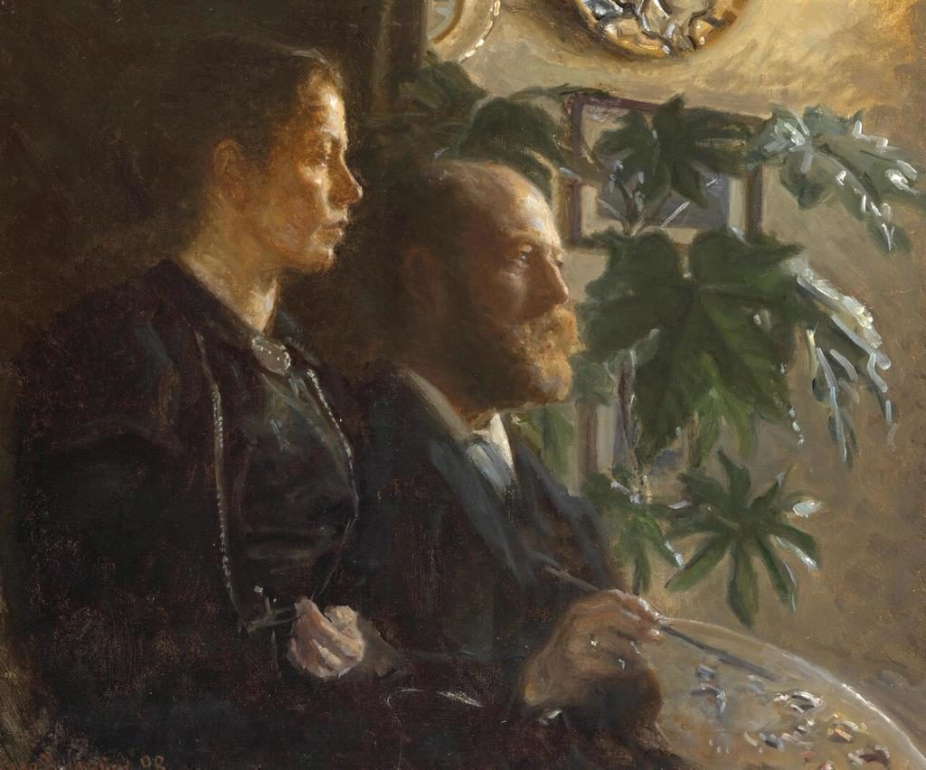 Viggo Johansen: "Selvportræt med hustruen Martha", 1914. 54 x 42 cm. Ribe Kunstmuseum.