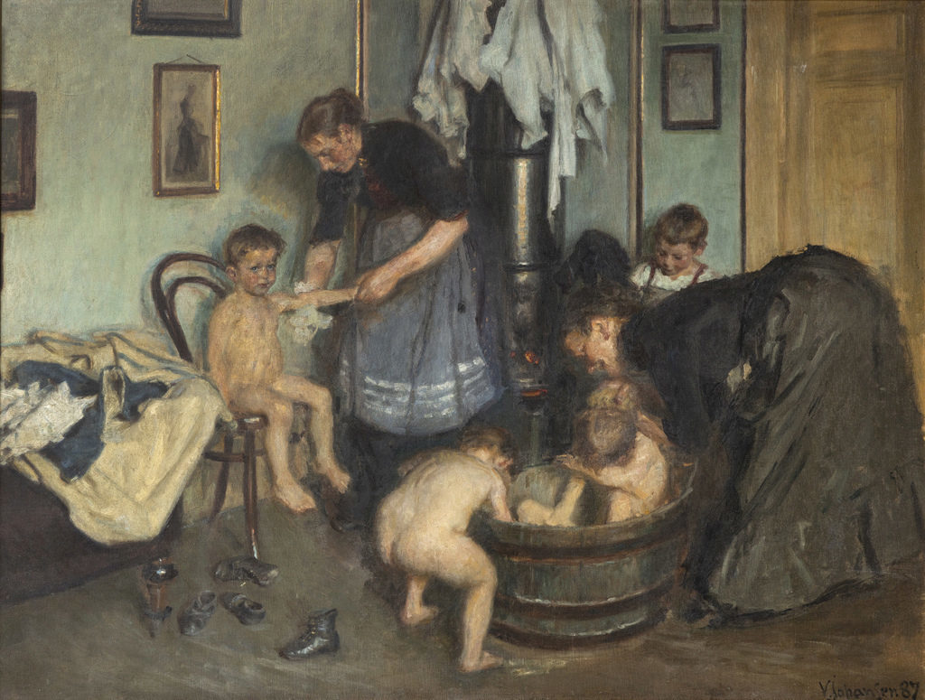 Viggo Johansen. *Børnene vaskes*. 1888