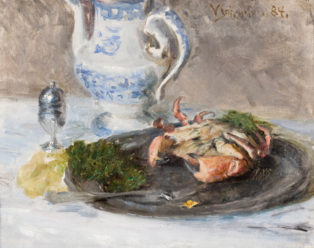 A crab on a pewter plate