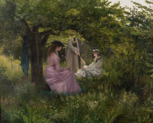Tre damer i en have