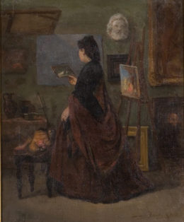 Woman in a French art studio